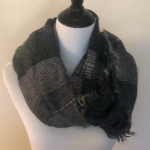 GREY AND BLACK MULTI COLOR INFINITY SCARF.